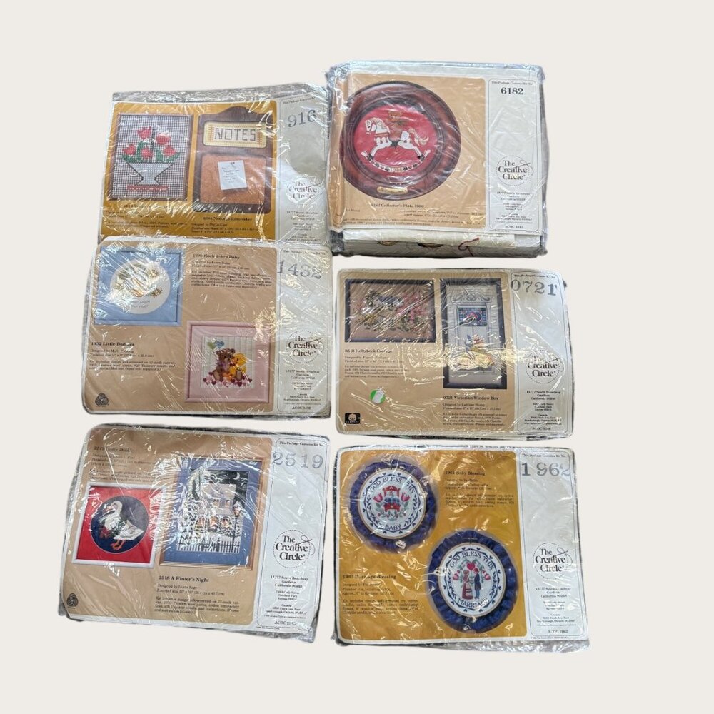 Lot of 6 Vintage The Creative Circle Stitchery Kits Needlepoint Crewel Sealed